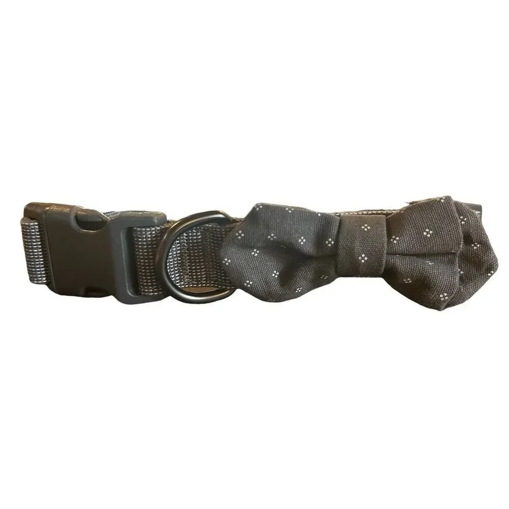 Top Paw Bow Tie Adjustable Gray Dog‎ Collar Size Large D-Ring Fashion Event
